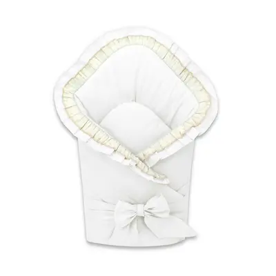 Paturica de infasat, MimiNu, Cu volanase si dantela, Cu multiple utilizari, Cu inchidere cu panglica, Dimensiune 75x75 cm, Din bumbac certificat Oeko Tex Standard 100, White BYN6426972031431