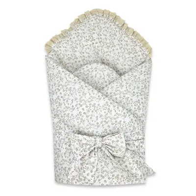 Paturica de infasat, MimiNu, Premium, Cu volanase si dantela, Cu multiple utilizari, Cu inchidere cu panglica, Dimensiune 75x75 cm, Din bumbac certificat Oeko Tex Standard 100, Meadow BYN6426972031318