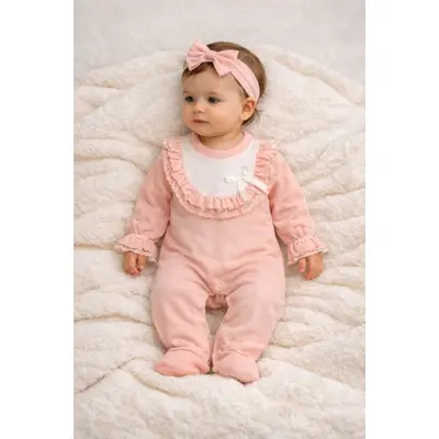 Salopeta roz pentru bebelusi cu guler din dantela y9287-1