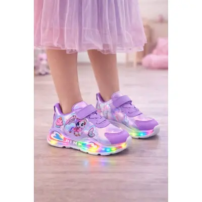 Adidasi mov cu luminite pentru fetite ponei adt-19-1