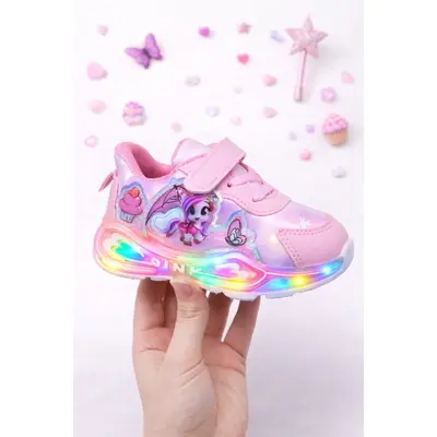 Adidasi roz cu luminite pentru fetite ponei adt-19-1