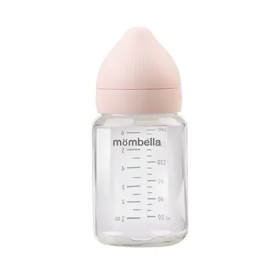Biberon din sticla Anti-colici Mombella , 180 ml, cu Tetină Silicon S - Flux Lent (0-3 Luni) - Old Rose KRTM01838