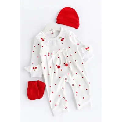 Set caciulita, manusi si salopeta pentru bebelusi cirese - bymurat b9359-1