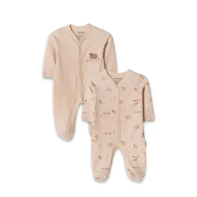 Set 2 salopete lungi, Lamb, BabyCosy, 100% bumbac organic (Marime: 3-6 Luni) JEMBC-CSY8181-3