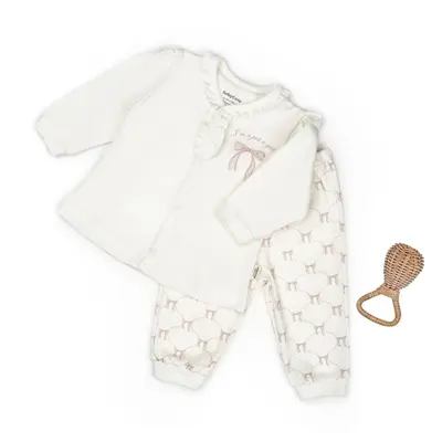 Set bluză și pantalon, Bow, BabyCosy, 100%bumbac organic, Powder (Marime: 12-18 Luni) JEMBC-CSY8158-12