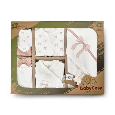 Set de 10 piese pentru nou nascut, Bow, powder, 100% bumbac organic, BabyCosy JEMBC-CSY8170