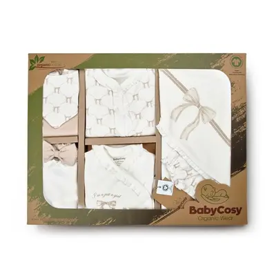 Set de 10 piese pentru nou nascut, Bow, stone, 100% bumbac organic, BabyCosy JEMBC-CSY8169