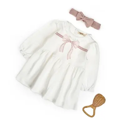Set rochita cu bentita, Bow, BabyCosy, 100%bumbac organic, Powder (Marime: 6-9 luni) JEMBC-CSY8162-6