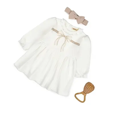 Set rochita cu bentita, Bow, BabyCosy, 100%bumbac organic, Stone (Marime: 12-18 Luni) JEMBC-CSY8161-12