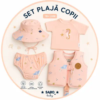 Set Inot Copii 4 Piese Saro Baby Seahorse (18 Luni+): Tricou Uv, Slip Inot, Palarie, Vesta ,   Protectie Upf 50+ Pjbc6810