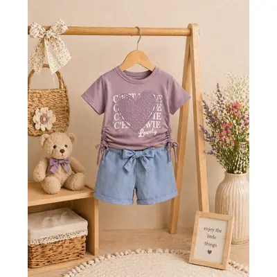 Set pentru fetite minaminokids cu pantaloni scurti denim bm26203-1