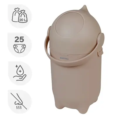 Cos pentru scutece, Nattou, Dropy, Sistem etans impotriva mirosurilor, Compatibil cu saci universali, Operare cu o mana, Potrivit pentru cca 25 scutece, 27 &times; 27 &times; 48.5 cm, 20 l, Maro BYN150033