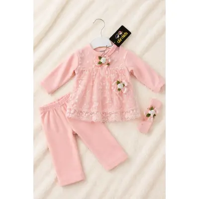 Costumas cu danteluta pentru bebelusi si pantalonasi bp3-7