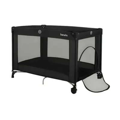 Patut pliant, Lionelo, Amelie, Cu intrare laterala, 100.5&times;70.5 cm, Include salteluta, roti, geanta pentru transport, Constructie usoara- 7 kg, Cadru stabil din otel, Negru BYNLO-AMELIE_BLACK_CARBON