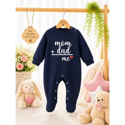 Salopeta bleumarin cu botosei pentru bebelusi cu mesaj bp4-17