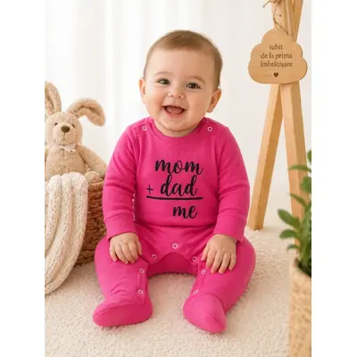 Salopeta din bumbac pentru bebelusi, cu mesaje, roz ciclamen bp10-1