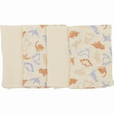 Set 4 lavete, Bubaba, Din muselina, Dimensiune 40x40 cm, Pentru spalarea si ingrijirea fetei si a corpului bebelusului dupa masa sau baita, Beige Animals BYN87783