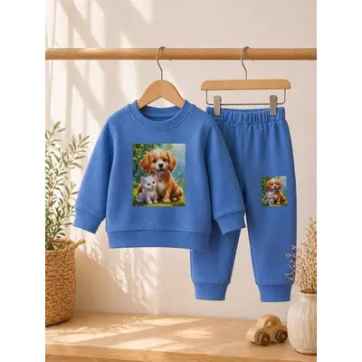 Trening pentru bebelusi din bumbac, albastru, best friends bnb01-310