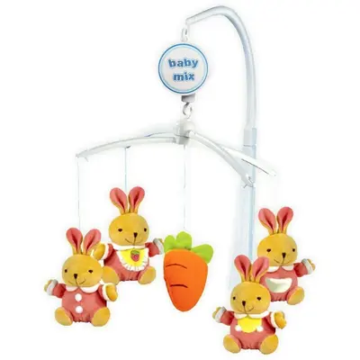Carusel, Baby Mix, Pentru patut, Cu 5 jucarii din plus, Bunnies BYN10250