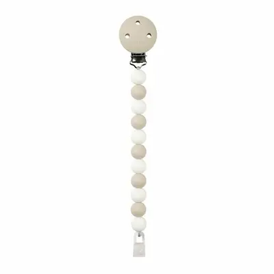 Clema pentru suzeta, Nattou, 100% silicon fara BPA, Cu sistem de prindere la suzeta, Cu margele, 30x7x18 cm, Neutru/Alb BYN874434