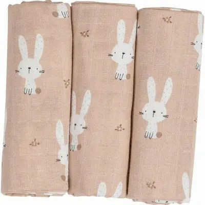 Set 3 scutece terta, Bubaba, Din bumbac, 80x80 cm, Beige Bunnies BYN87820