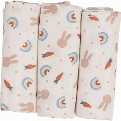 Set 3 scutece terta, Bubaba, Din bumbac, 80x80 cm, Carrots and Rainbow BYN87813