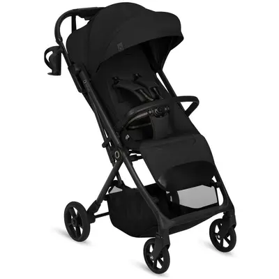 Carucior sport, Lionelo, Tansi, Pliere automata, Ultracompact, Manevrare cu o mana, Roti cu tehnologie GravelTech, Spatar si suport picioare reglabile, 6-48 luni, Sustine 22 kg, Negru BYNLO-TANSI_BLACK_ONYX