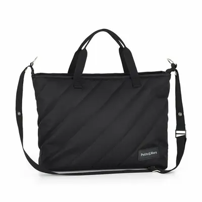 Geanta pentru mamici, Petite&Mars, Mia , Compartimente multiple, Buzunare interioare si exterioare- inclusiv termice, Curea de umar, Sistem de prindere pe carucior, 38 x 27 x 14 cm, Negru BYN515832