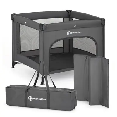 Tarc pliant, Petite&Mars, Nook, 90 x 90 cm, Pliere compacta, Include geanta de transport, Intrare laterala, Pereti din plasa, Structura stabila, Pana la 15 kg, 0 luni+, Gri BYN919488