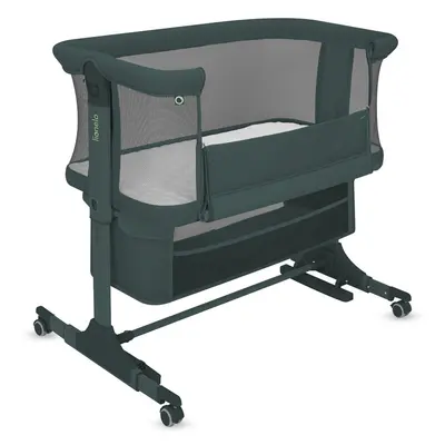 Patut co-sleeper, Lionelo, Jodie, Multifunctional, Reglabil in 6 pozitii pe inaltime, Saltea cu densitate T25, Functie de leganare, Cu plasa de tantari, Buzunar depozitare, Geanta transport, 84x48x70-80 cm, Verde inchis BYNLO-JODIE_GREEN_GRAPHITE