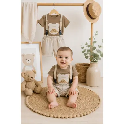 Donino, set pantalonasi cu tricou si bretele, maro k90067-1