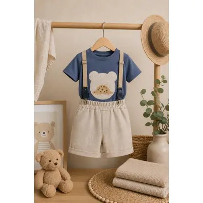 Donino, set pantalonasi cu tricou si bretele m90067-1