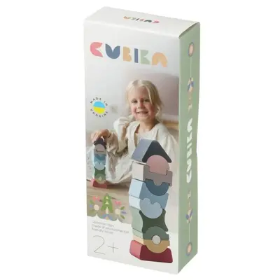 Jucarie din lemn, Cubika, Set constructii Turn 11 piese - Pastel