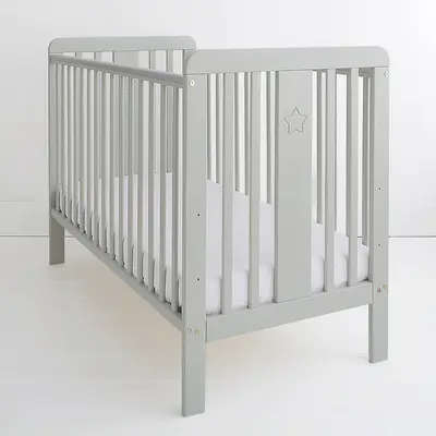 Patut Din Lemn Pentru Bebe, Inaltime Saltea Reglabila, Star Baby Gri 120x60 Cm Pjbstar_cot_grey