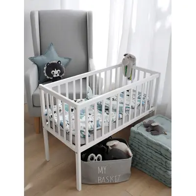Patut Mic, Co-sleeping Din Lemn, Classic Alb Cu Saltea Cocos Spuma Cocos 90 X 40 X 7 Cm Pjbbedside_white