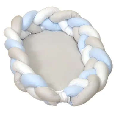 Amy - Baby Nest Si Bumper Impletit, Detasabile, 80 X 50 Cm Alb Gri Blue Pjb63930