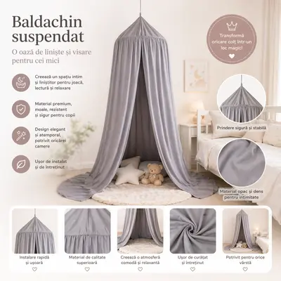 Baldachin Suspendat Multifunctional, Bumbac, 320x250 Cm, Pure Gri Pjb80124
