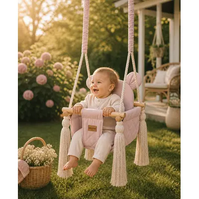 Leagan Pentru Copii Si Bebelusi, Catifea Velvet, Perna Detasabila Ursulet Teddy Sepia Rose Pjb2426