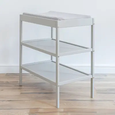 Masa Infasat Pentru Bebelusi, Lemn Masiv, Gri 76 X 44 X 86 Cm, Cu 2 Rafturi De Depozitare Inalte Pjbclassic_changer_grey