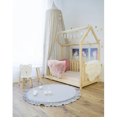 Saltea Rotunda Pentru Joaca Din Spuma, Catifea Gri Cu Volanas, Diametru 100 Cm Pjbmata022