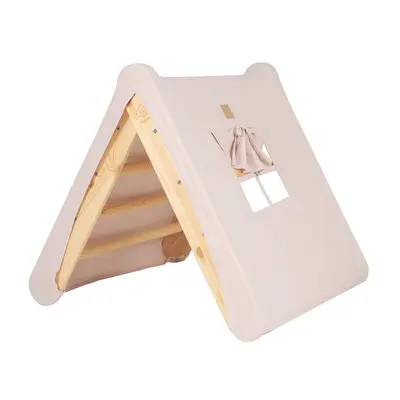 Casuta Tip Cort Pentru Copii Cu O Scara De 60x61 Cm, Pliabila, Lemn Natur, Viscoza Alb Roz, Montessori Meowbaby Pjbddwt003rie