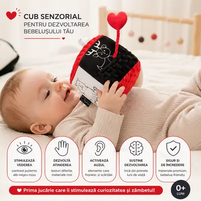 Cub Senzorial Bebelusi Babysteps  , Alb-negru-rosu, Jucarie Educativa, 0+ Luni Pjb484745