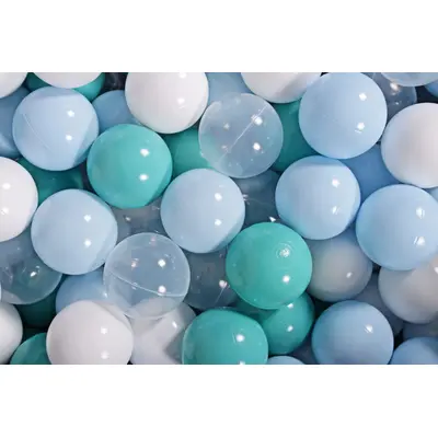 Meowbaby   Set Bile Din Plastic Pentru Centru De Joaca 7cm, 200 Buc: Baby Blue   Turcoaz   Transparent   Alb Pjbzpbl002