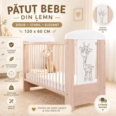 Patut Bebe Cu Inaltime Reglabila A Saltelei, Giraffe Santana, 120x60 Cm Pjbdrw_2016_20