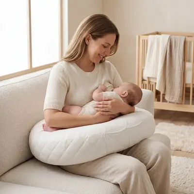 Perna Alaptare Babysteps  , Tip Rogal, Suport Ergonomic Mama  Bebelus, Velvet Premium, Crem Pjb481119