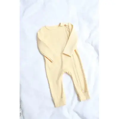 Salopeta Bebelusi Cu Maneca Lunga Si Botosei, Inchidere Cu Fermoar, Galben Banana, Marimea 80 Pjb4195863