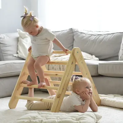 Scara Din Lemn Pentru Copii - Triunghi De Catarare Tip Pikler Montessori, Natural, Meowbaby Pjbwtd003