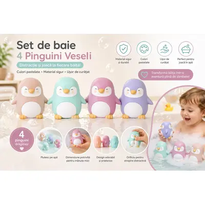 Set 5 Jucarii De Baie, Penguins Party Pjb3760