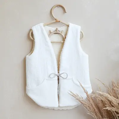 Vesta Pentru Fetita, Reversibila, Dublat, Bumbac Brodat Ecru Si Tesatura Bucle Crem, Teddy By Babyly, 92 98, 1-3 Ani Pjb4196099