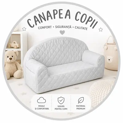 Canapea Confortabila Pentru Copii, Cu Buzunare, Gri Velvet By Babysteps Pjb480549